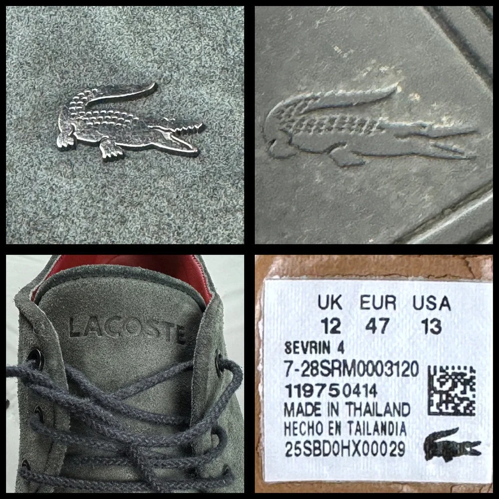 Lacoste Suede Sevrin 4 Grey Black Sneakers Loafers Shoes Metal Alligator Size 13